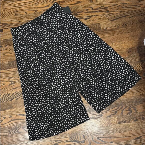Zara Basic Sateen Black Mini Bow Wide Leg Cropped Trouser Pants Women's L NWT - Picture 1 of 5